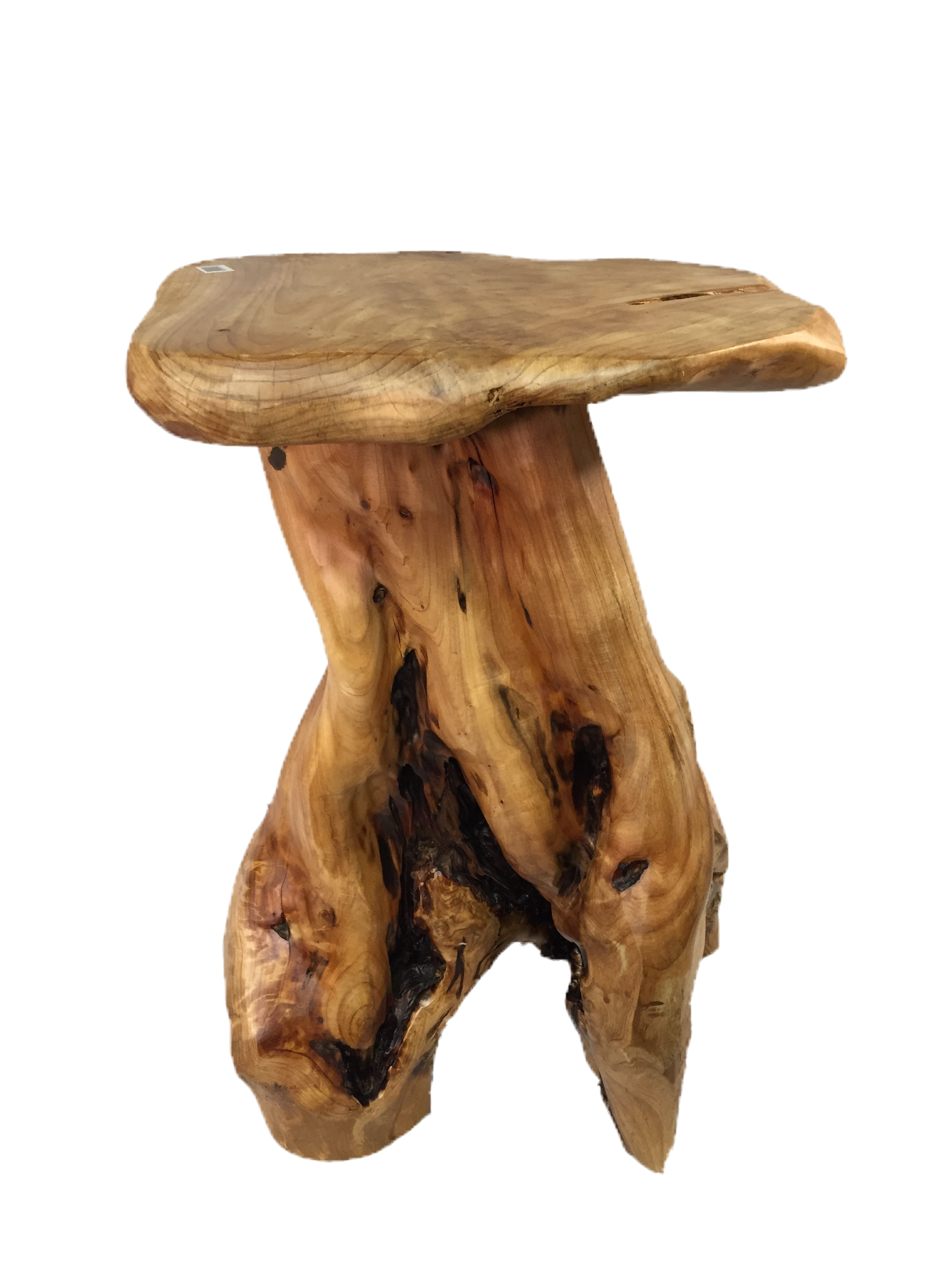 FUNCTIONAL ART is the best way to describe Greener Valley's stunning collection of stumps and roots that have been handcrafted into beautiful wine holders, cheese boards, platters, bowls and stools. Handcrafted from the roots and stumps of the Asian Cypress known as Shan Mu. These beautiful stools function equally well as a stool, end table or plant stand. Each piece is absolutely unique. This stool measures 24" high.