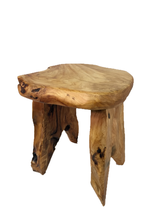 FUNCTIONAL ART is the best way to describe Greener Valley's stunning collection of stumps and roots that have been handcrafted into beautiful wine holders, cheese boards, platters, bowls and stools. Handcrafted from the roots and stumps of the Asian Cypress known as Shan Mu. These beautiful stools function equally well as a stool, end table or plant stand. Each piece is absolutely unique. This stool measures 24" high.