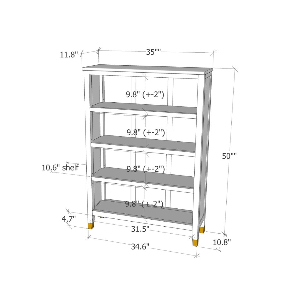 Greener Valley Bookcase with 4 Shelves - Wide - B309
