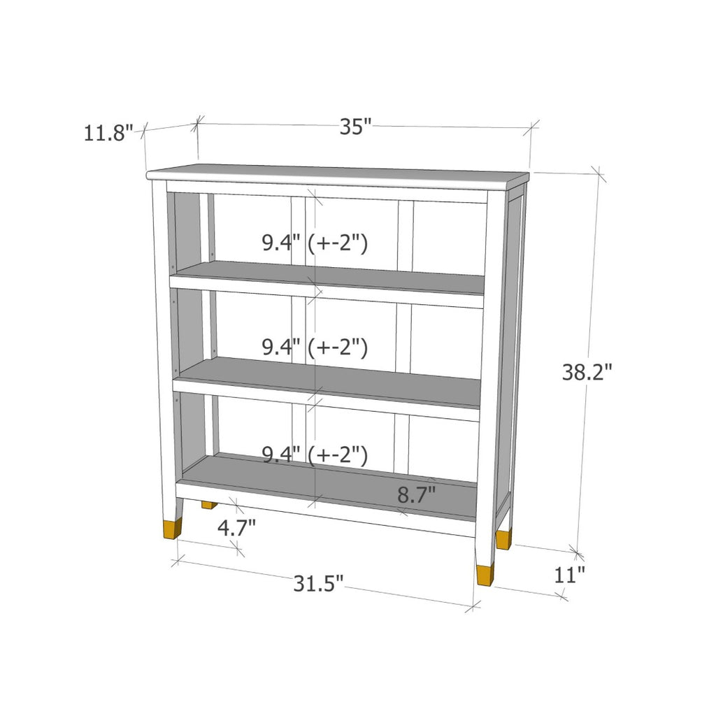 Greener Valley Bookcase with 3 Shelves - Short - B301
