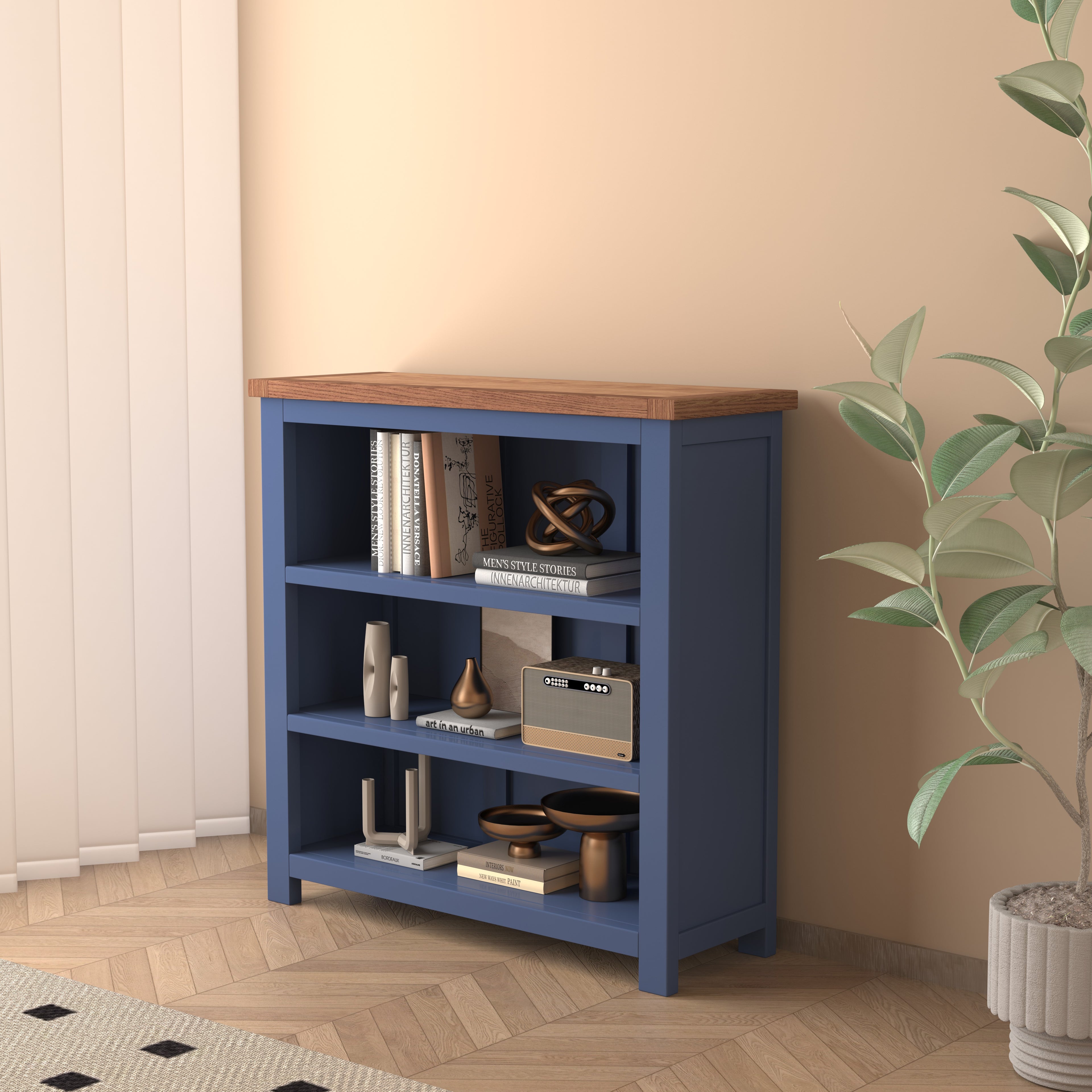 Greener Valley Solid Wood Waxed Bookshelf with 3 Shelves - Short - WA301