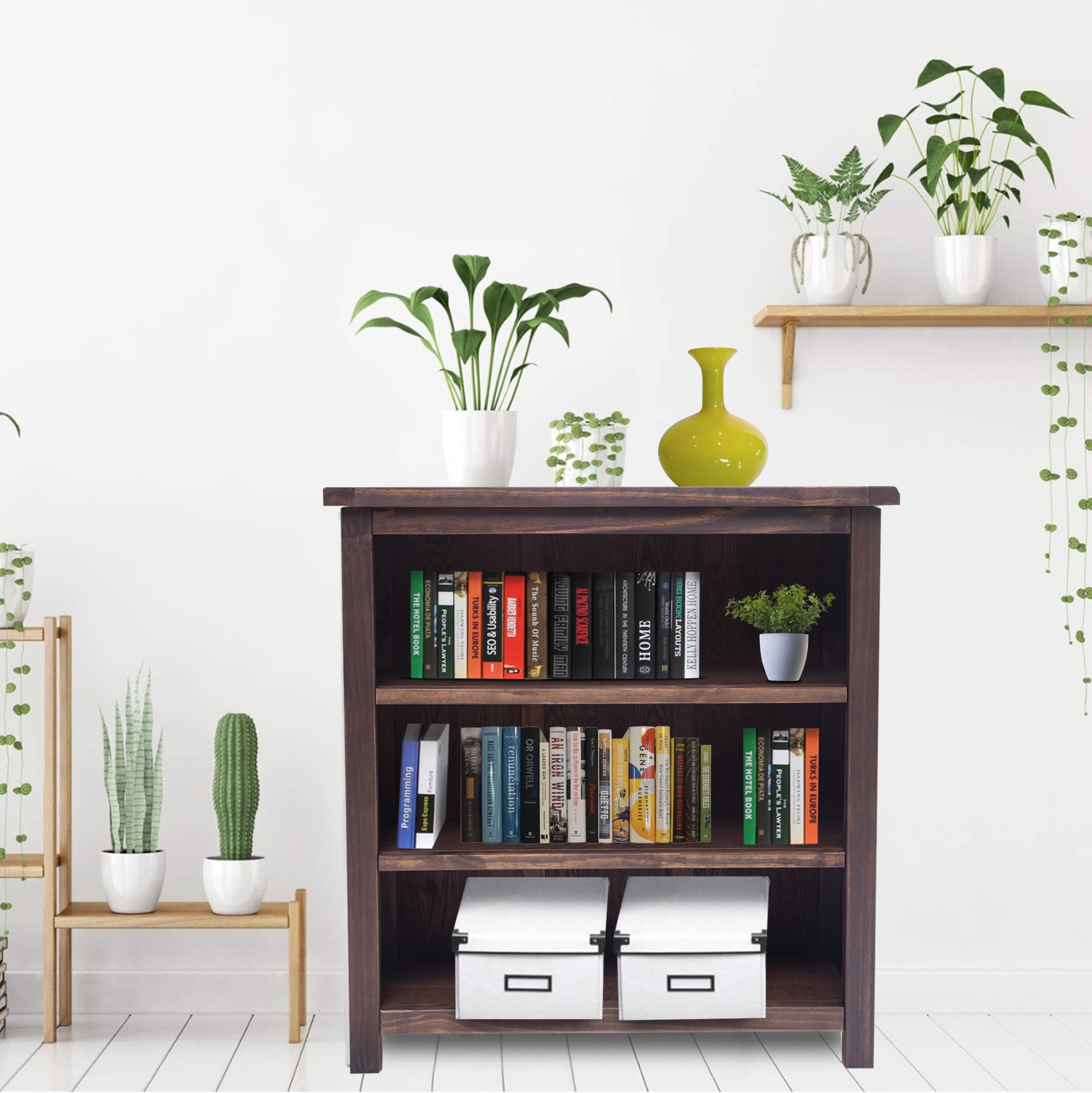 Greener Valley Solid Wood Mountainside Bookshelf with 3 Shelves - Short - MS301