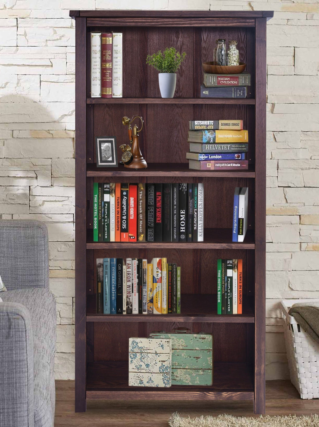 Greener Valley Solid Wood Mountainside Bookshelf with 5 Shelves - Tall - MS302