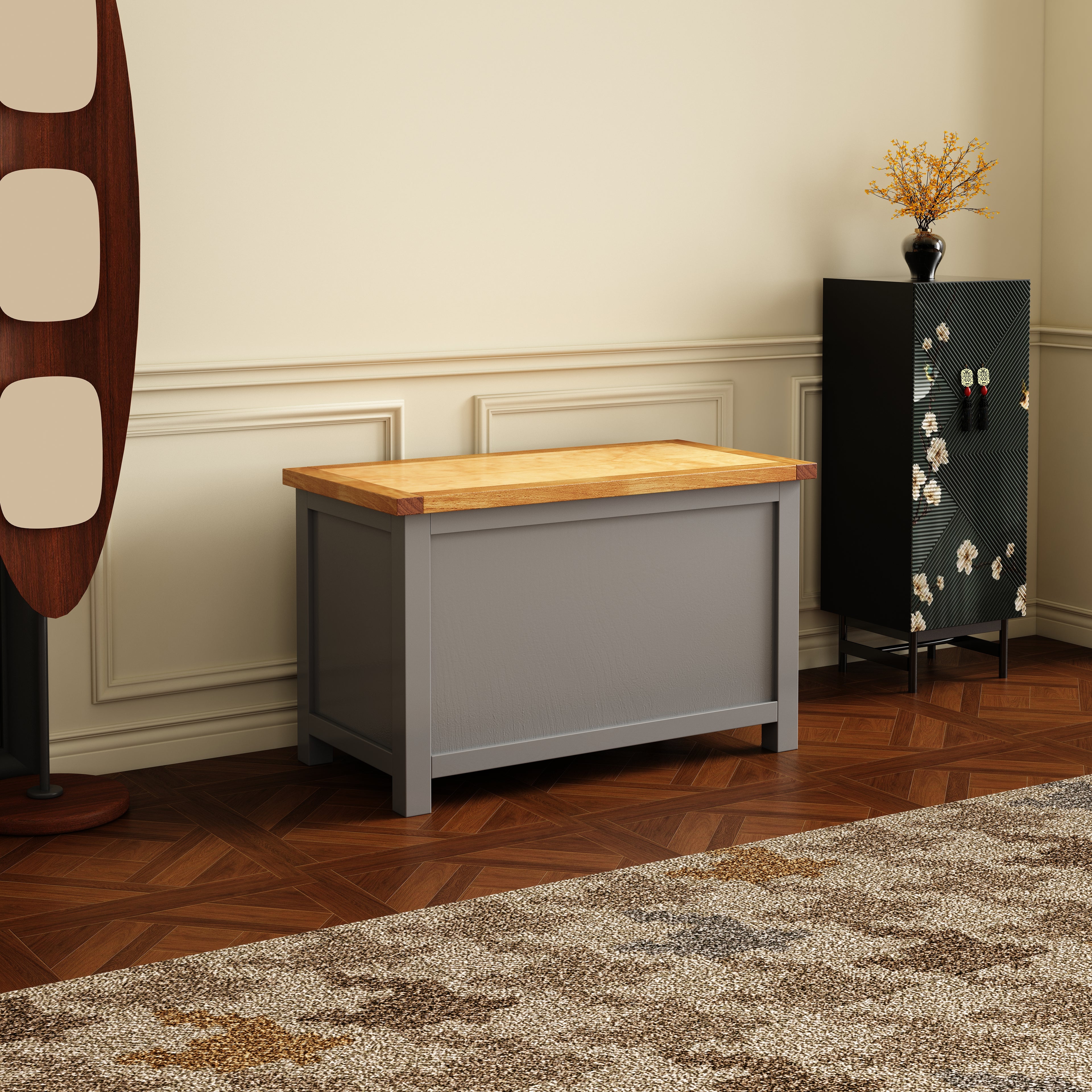 Greener Valley Solid Wood Waxed Flip Top Storage Bench - WA108