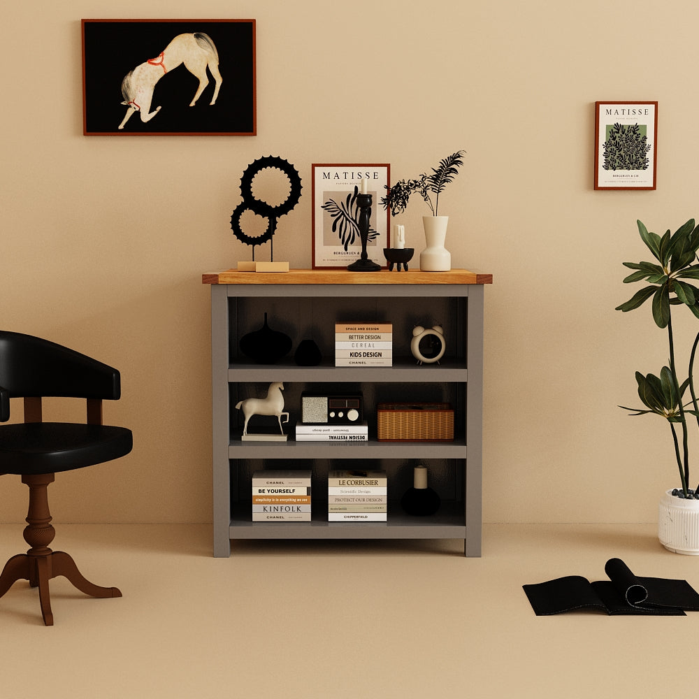 Greener Valley Solid Wood Waxed Bookshelf with 3 Shelves - Short - WA301