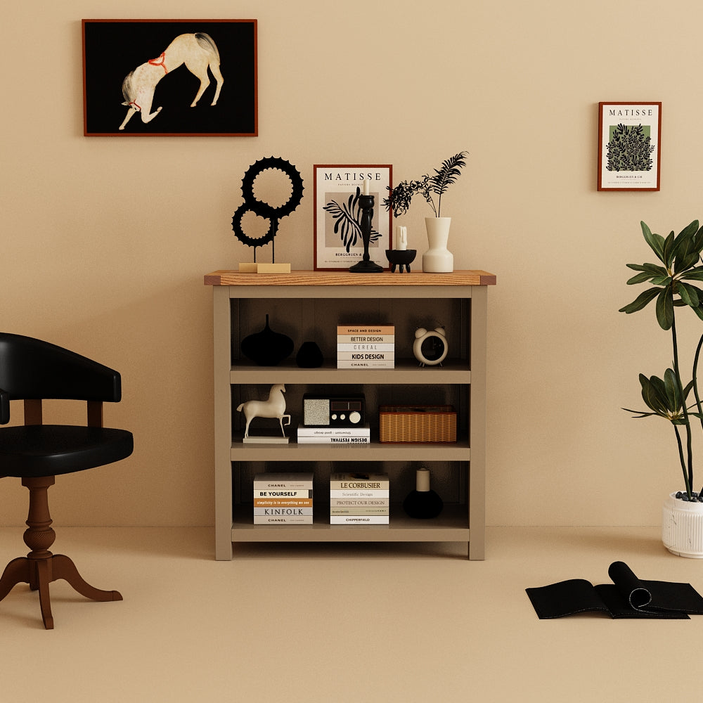 Greener Valley Solid Wood Waxed Bookshelf with 3 Shelves - Short - WA301