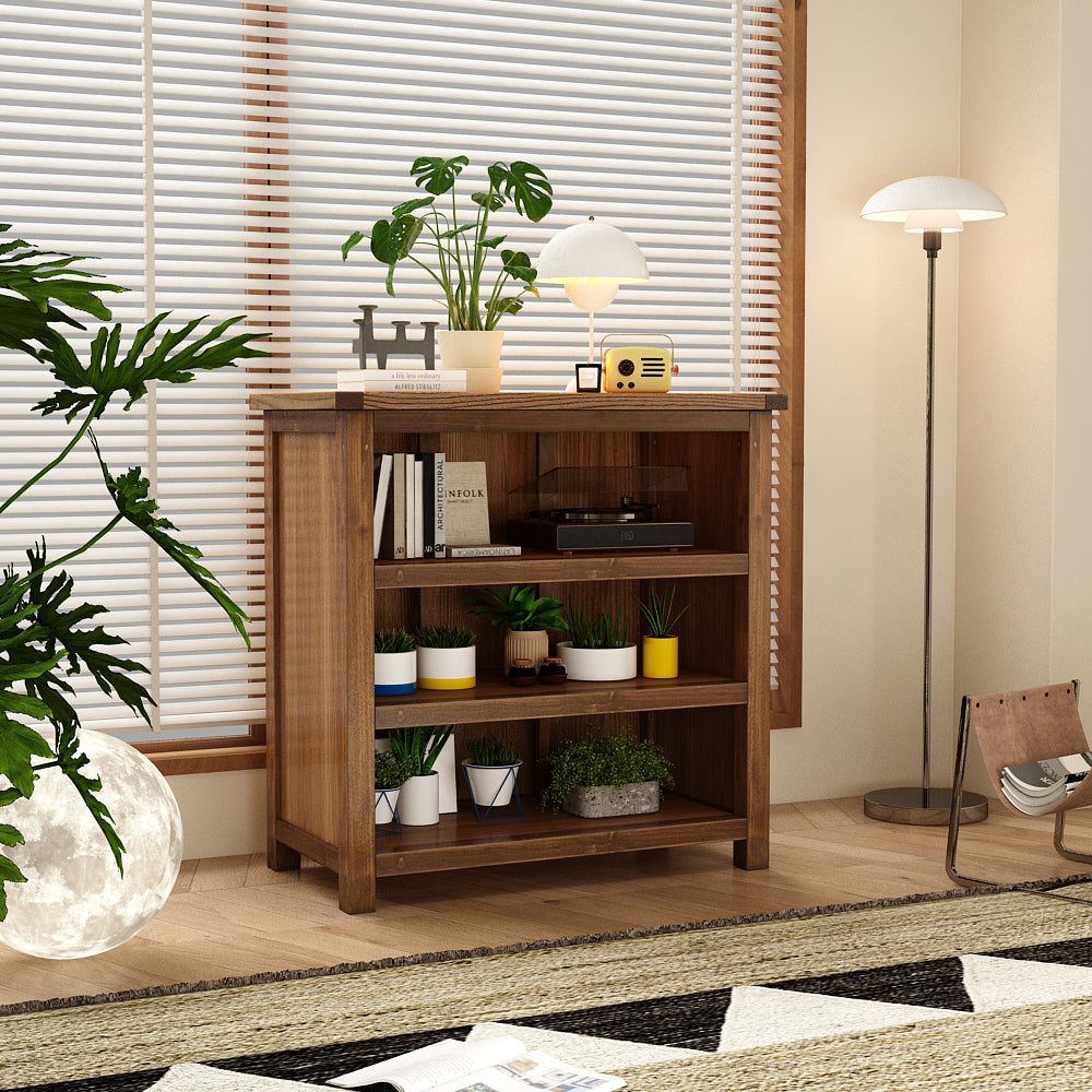 Greener Valley Solid Wood Waxed Bookshelf with 3 Shelves - Short - WA301