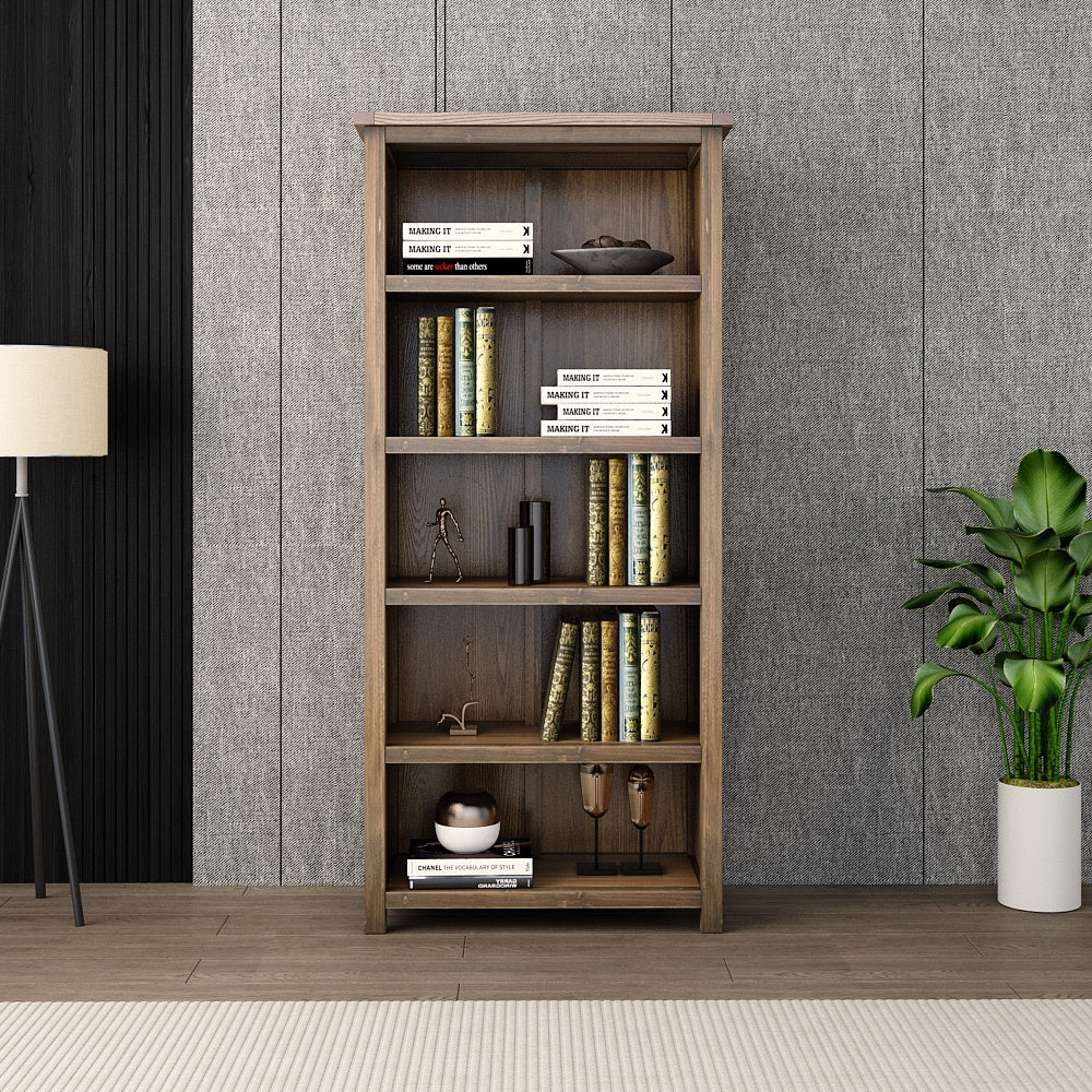 Greener Valley Solid Wood Waxed Bookshelf with 5 Shelves - Tall - WA302