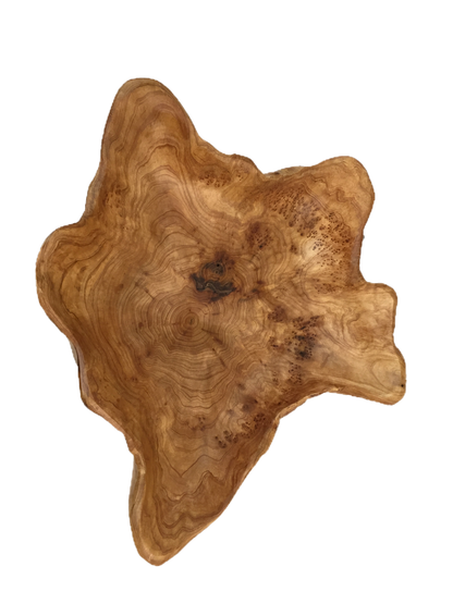 FUNCTIONAL ART is the best way to describe Greener Valley's stunning collection of stumps and roots that have been handcrafted into beautiful wine holders, cheese boards, platters, bowls and stools. Handcrafted from the roots and stumps of the Asian Cypress known as Shan Mu. These beautiful stools function equally well as a stool, end table or plant stand. Each piece is absolutely unique. This stool measures 24" high.