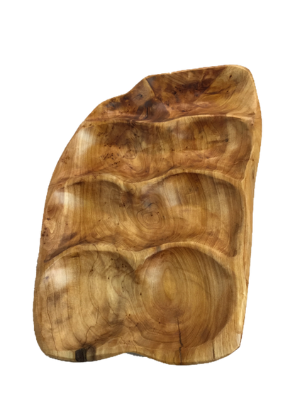 FUNCTIONAL ART is the best way to describe Greener Valley's stunning collection of stumps and roots that have been handcrafted into beautiful wine holders, cheese boards, platters, bowls and stools. Handcrafted from the roots and stumps of the Asian Cypress known as Shan Mu. These beautiful stools function equally well as a stool, end table or plant stand. Each piece is absolutely unique. This stool measures 24" high.