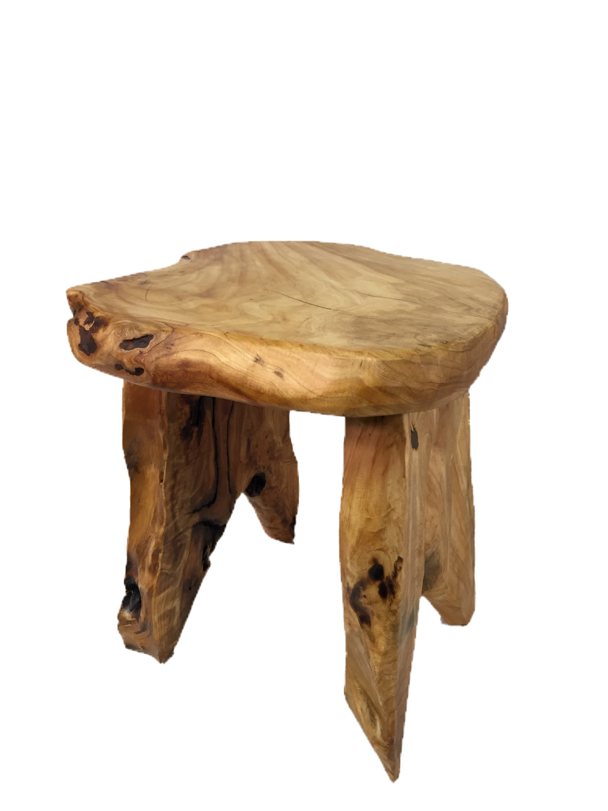 FUNCTIONAL ART is the best way to describe Greener Valley's stunning collection of stumps and roots that have been handcrafted into beautiful wine holders, cheese boards, platters, bowls and stools. Handcrafted from the roots and stumps of the Asian Cypress known as Shan Mu. These beautiful stools function equally well as a stool, end table or plant stand. Each piece is absolutely unique. This stool measures 24" high.