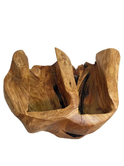 FUNCTIONAL ART is the best way to describe Greener Valley's stunning collection of stumps and roots that have been handcrafted into beautiful wine holders, cheese boards, platters, bowls and stools. Handcrafted from the roots and stumps of the Asian Cypress known as Shan Mu. These beautiful stools function equally well as a stool, end table or plant stand. Each piece is absolutely unique. This stool measures 24" high.